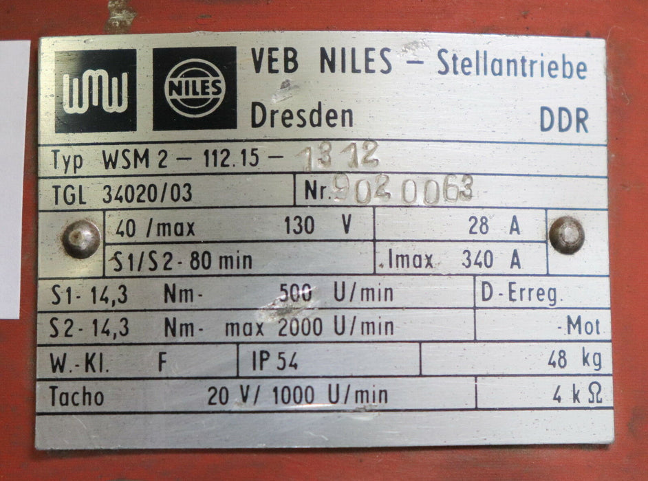 WMW NILES Gleichstrom-Achsantrieb WSM 2-112.15-1312 Bauform Flansch 14,3Nm