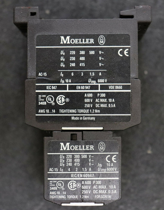 MOELLER 2 Stück Schütz mit Kontaktblock DIL ER-40 + 13 DIL E Steuerspannung 110V