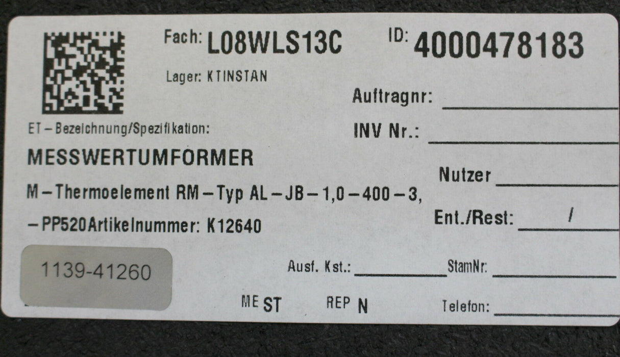 RÖSSEL Messwertumformer Mantel-Thermoelement AL-JB-1,0-400-3 AL - 1 Stück