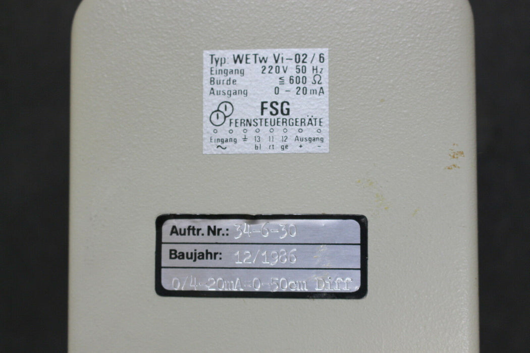 FSG 1 Umformer WETw Vi-02/6 Eingang 220V - 50Hz Bürde < 600 Ohm - Ausgang 0-20mA