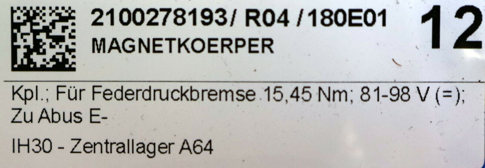 ABUS Magnetkörper komplett Art.Nr. 12658 für Federdruckbremse 15 45Nm 81-98 VDC