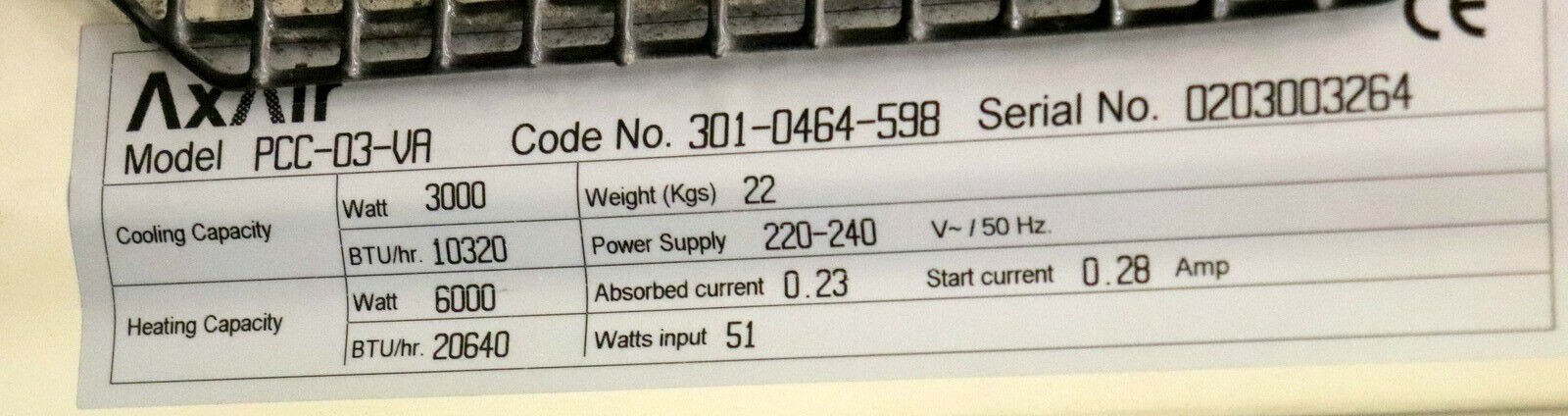 AXAIR 6000W Hydronik-Kassettengerät Deckeneinbaukassette Model PCC-03-VA