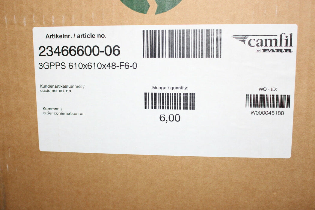 CAMFIL ECOPLEAT 3GPPS 610x610x48-F6-0 Size 610x610x48 Arti.No. 23466600-06 F6