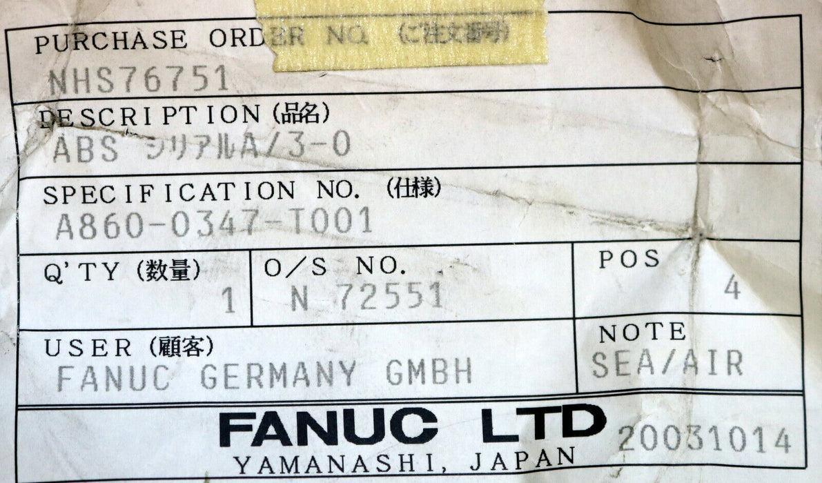 FANUC Serial Pulsecoder A Type A860-0347-T001 - unbenutzt