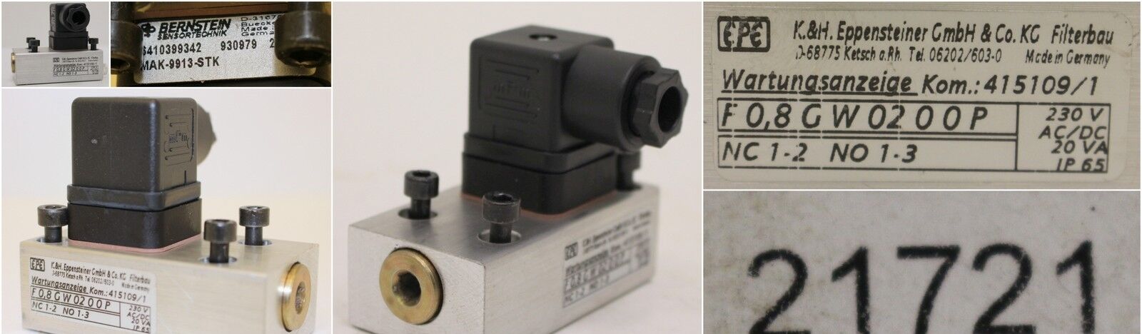 EPPENSTEINER Druckschalter F0,8 GW 02 00P - Nr.415109/1 - IP65 - 230V - 20VA -