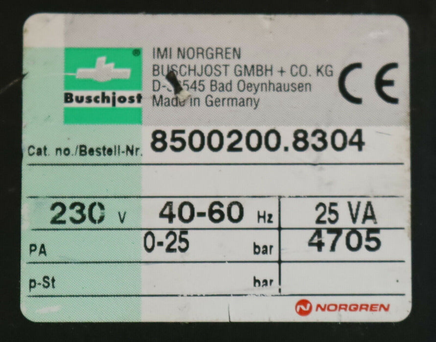 BUSCHJOST Hydraulik-Magnetventil magnetic valve 8500200.8304 230V 0-25bar
