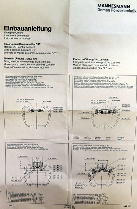 DEMAG Baugruppen Steuerschalter DST Blindkalotte Gelb mit Füllstück f. DEMAG DST