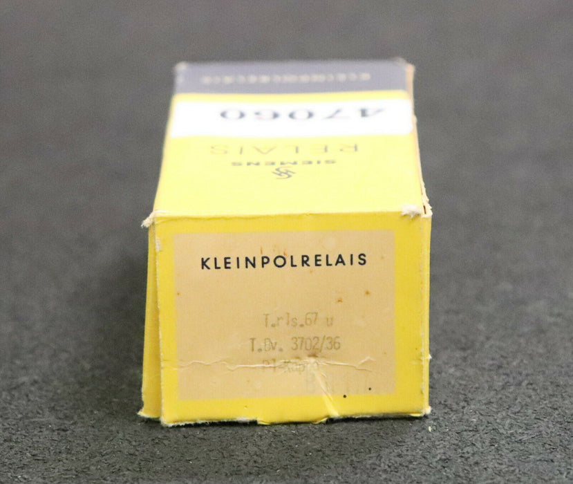 SIEMENS Kleinpolrelais T.rls 67u T.Bv.3702/36 P1-Kappe 8R12 Spule 3000/36