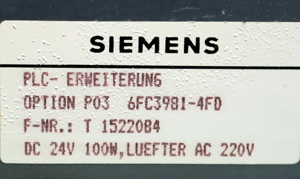 SIEMENS PLC-Erweiterung Option P03 6FC3981-4FD 24VDC 100W Lüfter 200VAC
