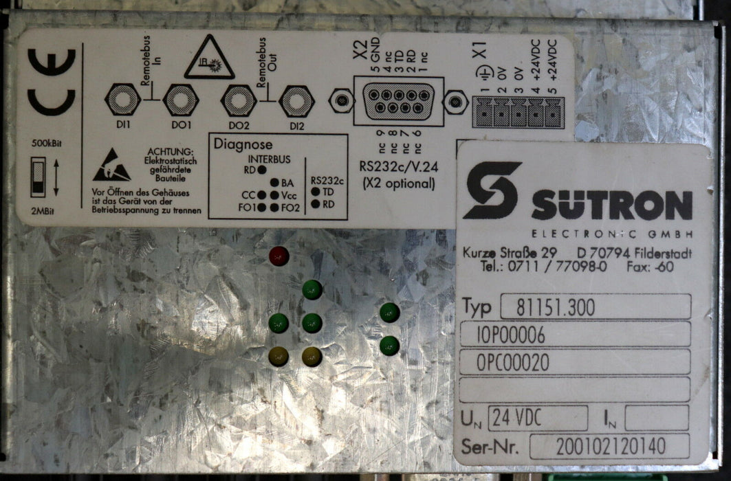 SÜTRON Interface Modul Typ 81151.300 UN=24VDC RS232c/V.24 10P0006 0PC00020