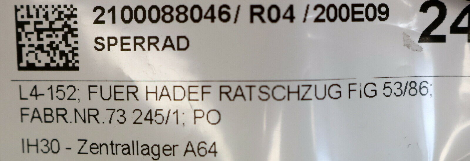 HADEF Sperrrad Art.Nr. 4 186 40 0133 für HADEF Ratschzug FIG 53/86 Nr. 73245/1