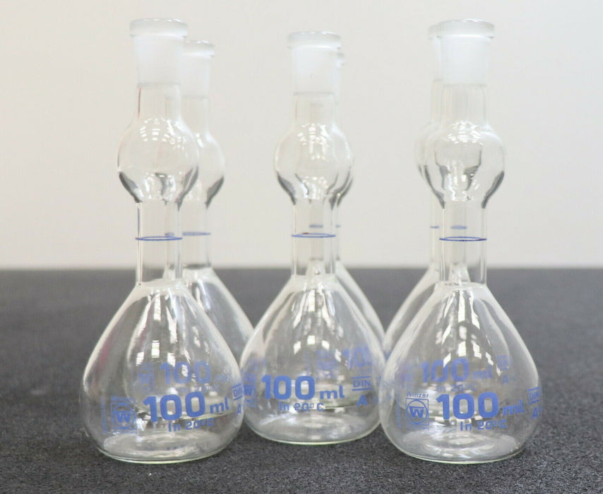WINZER 6 Stück Glasmesskolben 100ml DIN 12664 A In 20°C mit Kern 14/23