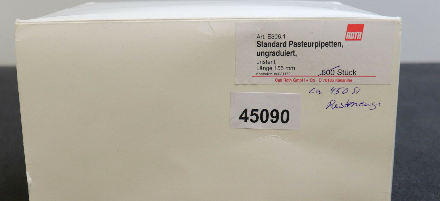 ROTH 450 Stk. Standard-Pasteurpipetten ungraduiert unsteril - Länge 155mm E306.1