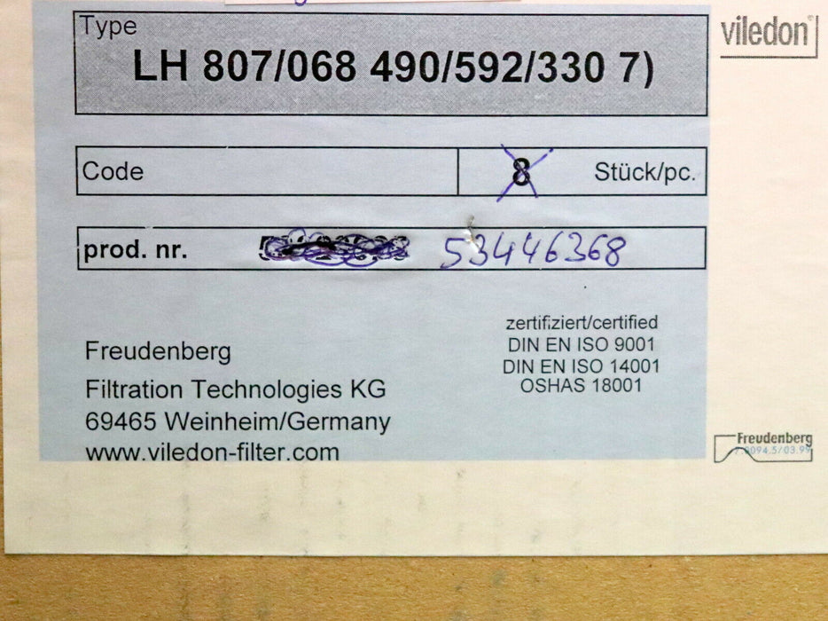 FREUDENBERG VILDEDON Taschen-Filter Pocket 53446368 LH 807/068 490/592/330