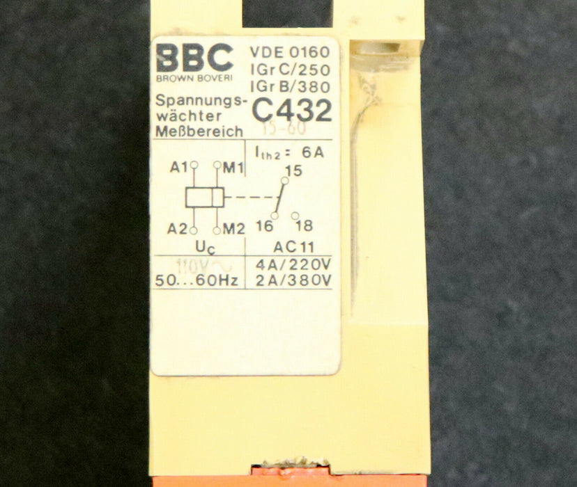 BBC Spannungswächter C432 Messbereich 15-60 Uc = 110V  50/60Hz AC11 4A/220V 2A