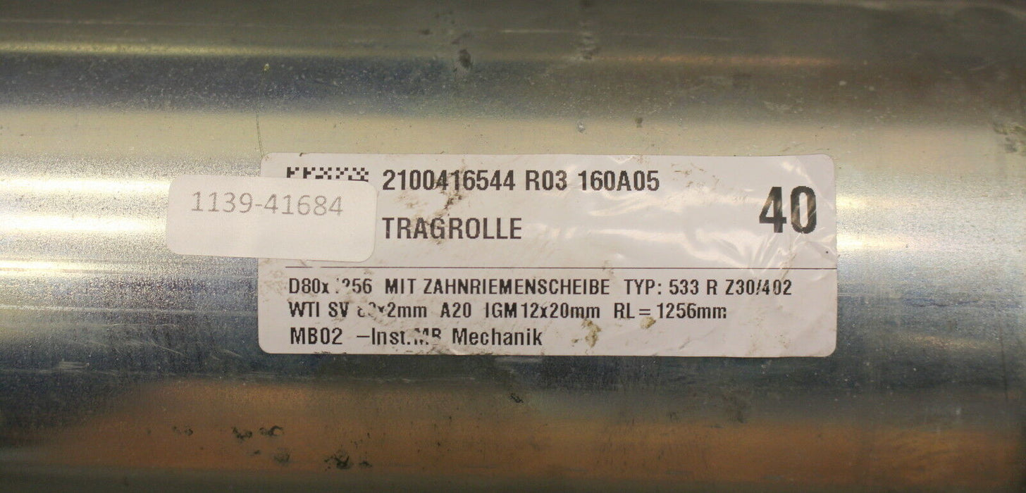 ROLLEX SYSTEMS Tragrolle mit Zahnriemenrad D: 80mm x L: 1370mm Typ 533 R Z30/402