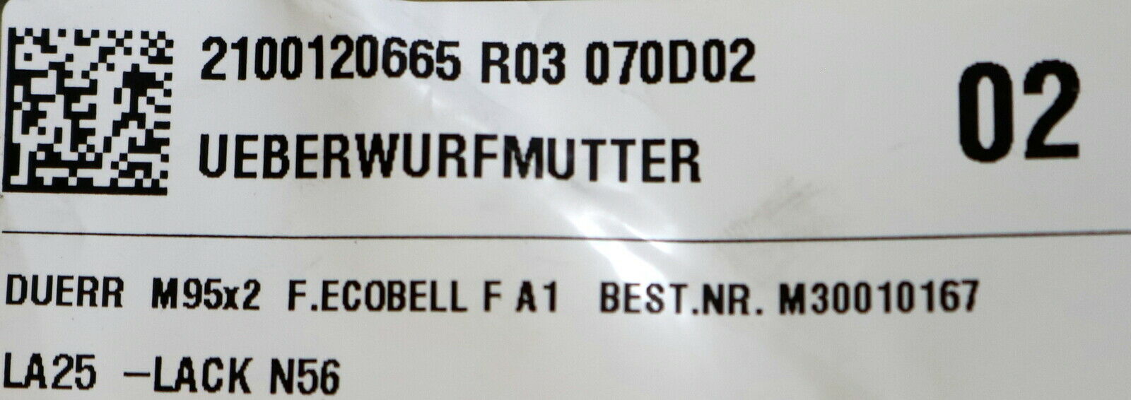 DÜRR Überwurfmutter für ECOBELL F A1 Best.Nr. M30010167 Material Alu - unbenutzt