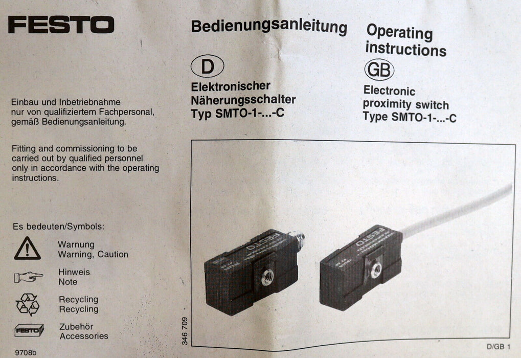 FESTO Elektronischer Näherungsschalter SMTO-1-PS-S-LED-24C Nr. 151685 10-30VDC