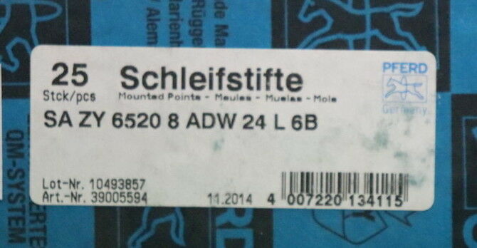 PFERD 25 Stück Schleifstifte Profiprodukte f. Stahlguss SA ZY 6520 8 ADW 24 L 6B