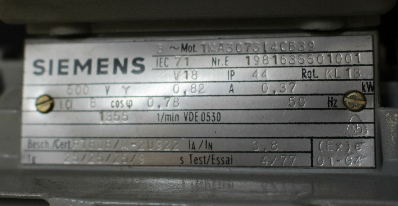 SIEMENS 1 Stück 3-Phasen-Drehstrommotor 1 MA3 073-4CB39 0,37kW V18 500VAC 50Hz