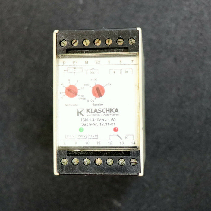 KLASCHKA Drehzahl-Messrelais ISN 1/410ch-1.60 SNr. 17.11-01 Spannung U= 115/230V