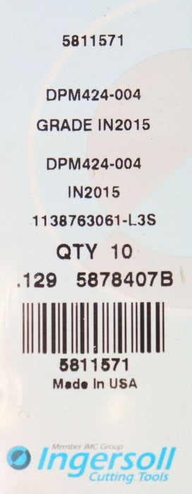 INGERSOLL 10 Stück Wendeplatten DPM424-004 IN2015 1138763061-L3S QTY10 5878407B
