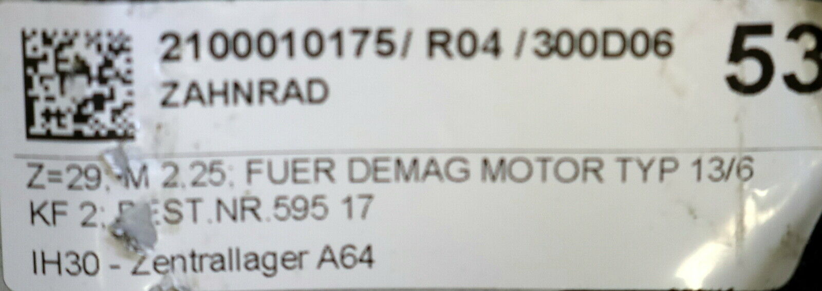 DEMAG Zahnrad Außenverzahnung Z=29 Breite 18mm m=2,25mm + Innenverzahnung Z=14