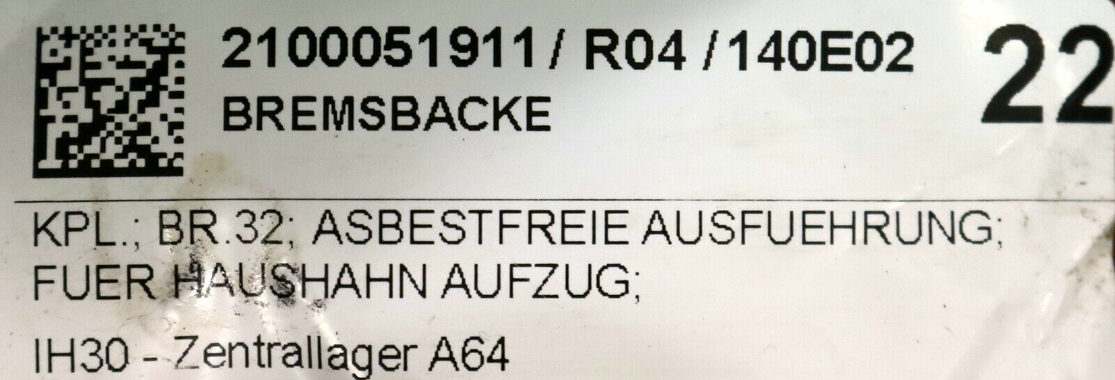 HAUSHAHN 2 Bremsbacken BR32 Asbestfreie Ausführung f. HAUSHAHN Aufzug 78/2735