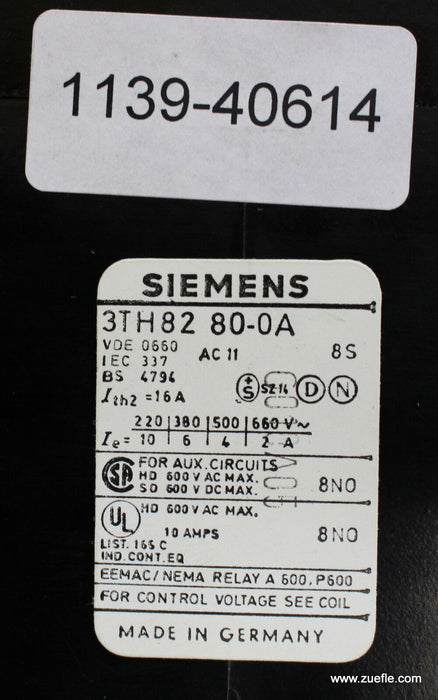 SIEMENS Schütz contactor 3TH8280-0A Us = 220V 50Hz 264V 60Hz 8S  8NO 80E