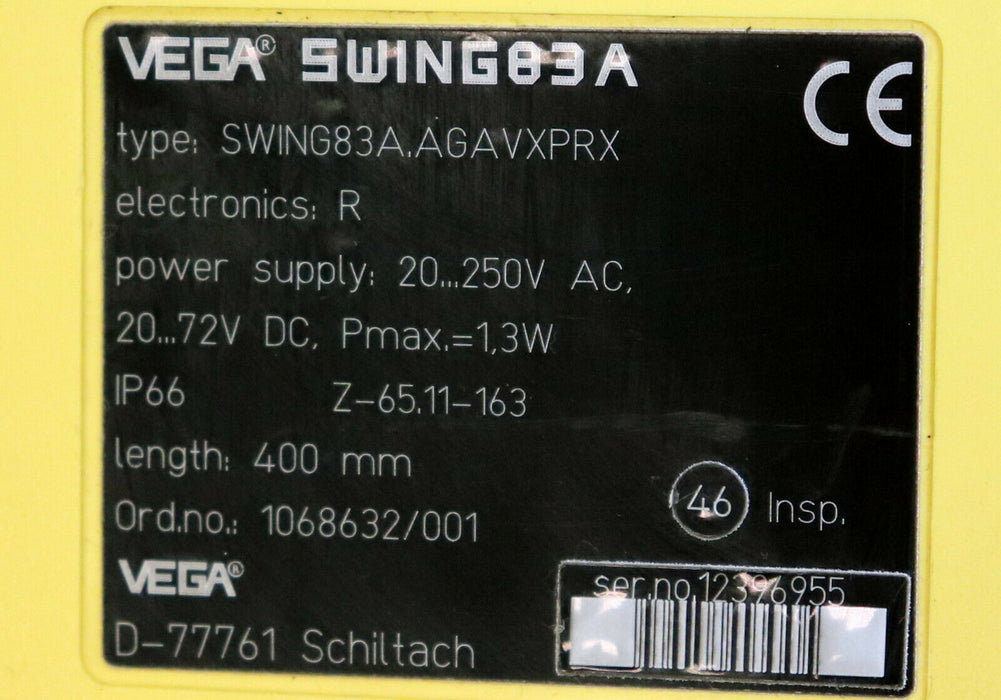 VEGA Schwinggabelschalter 400mm Messsonde SWING83A.AGAVXPRX Stablänge 400mm
