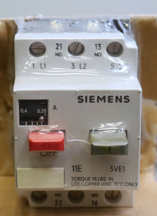 SIEMENS Leistungsschalter 3VE1010-2D 0,25-0,4A Ue=380-660V - unbenutzt