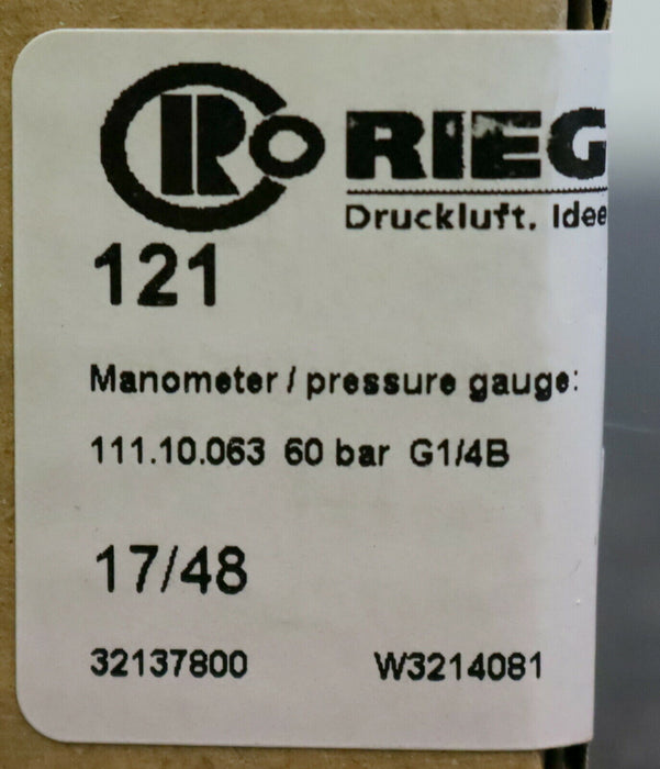 WIKA / RIEGLER Manometer 111.10.063 60bar G 1/4" B Ø 63mm unbenutzt in OVP