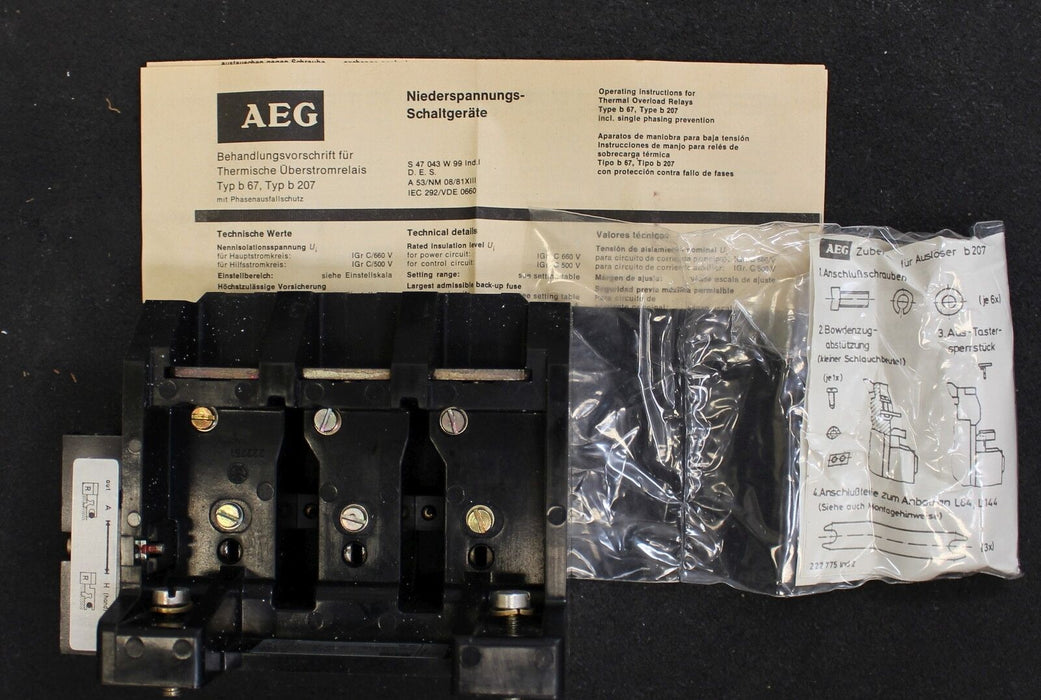 AEG Thermisches Überstromrelais Typ b 207 42-62A E-Nr. 910-341-537