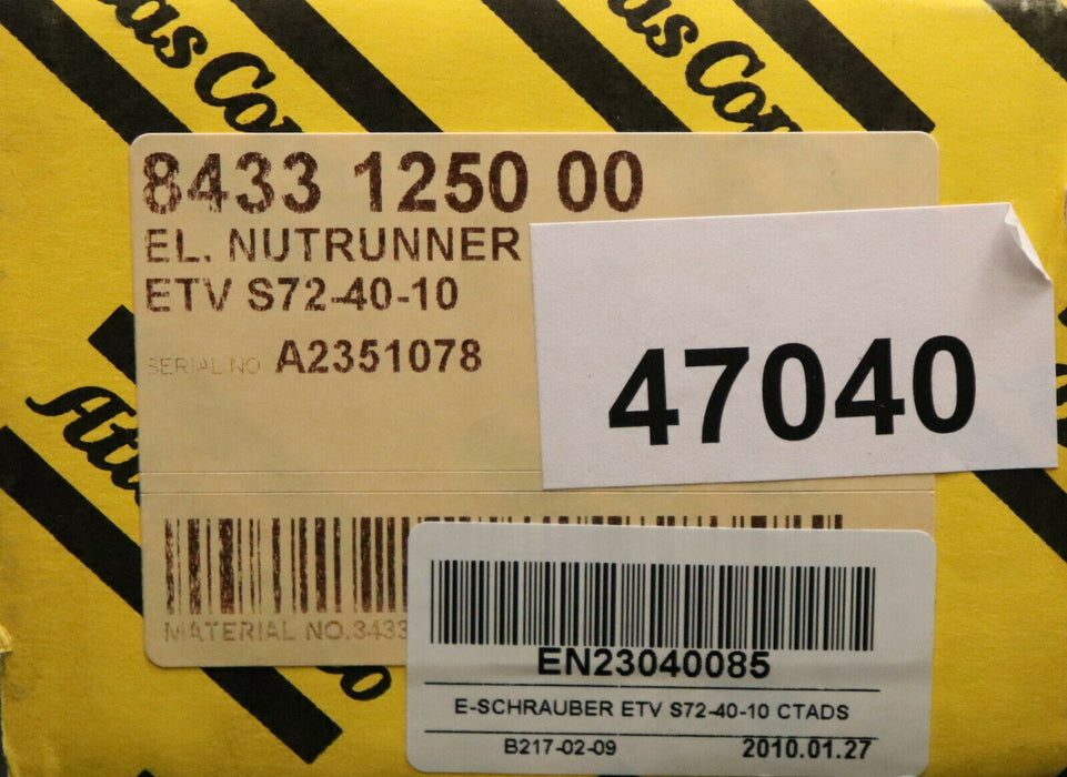 ATLAS COPCO Elektro-Winkelhandschrauber No. ETV-S72-40-10 CTADS PF4000-G-HW