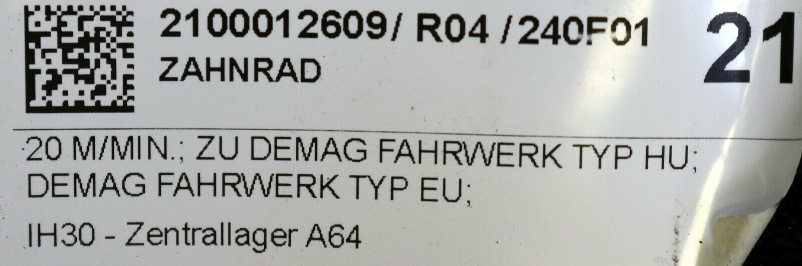 DEMAG Zahnrad Außenverzahnung Z=38 Breite 18mm m=2,25mm + Innenverzahnung Z=14