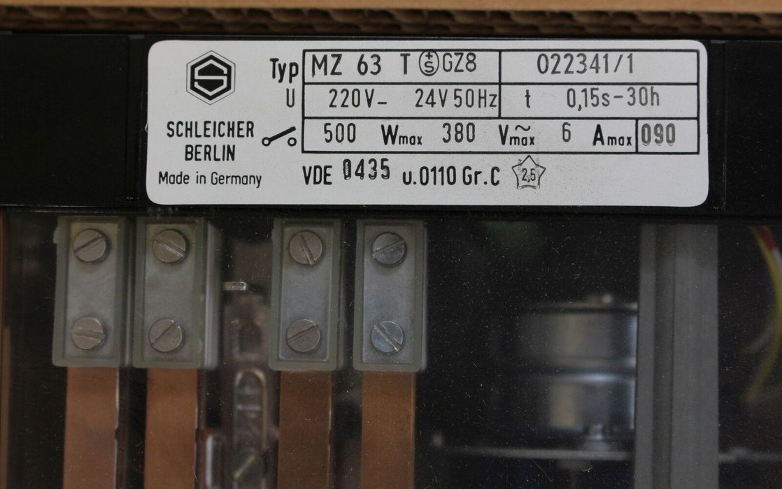 SCHLEICHER Präzisions-Zeitrelais MZ 63 T GZ8 220V/24V 50Hz t= 0,15s-30h 500W