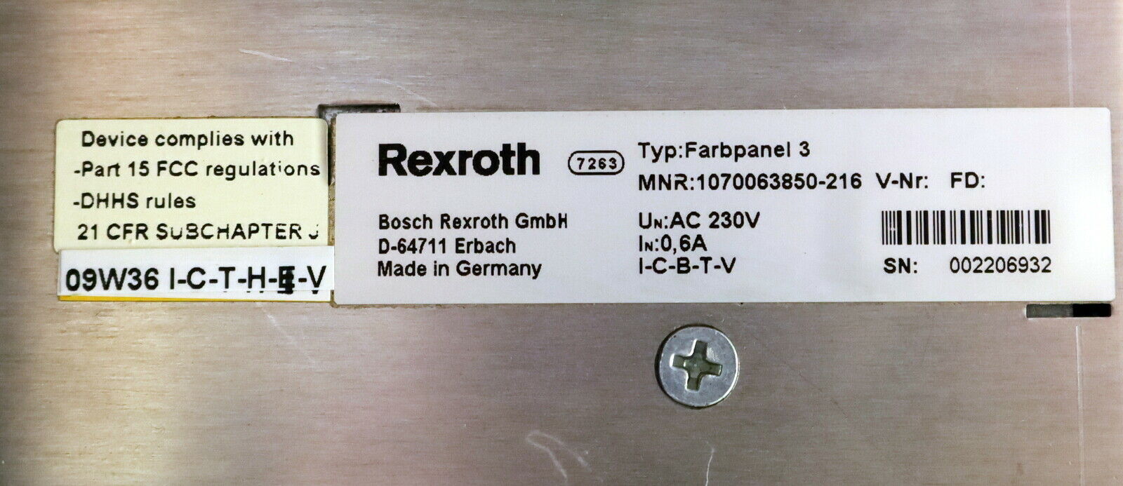BOSCH REXROTH CC300 Farbpanel 3 MNR 1070063850 - 216 Version FD gebraucht