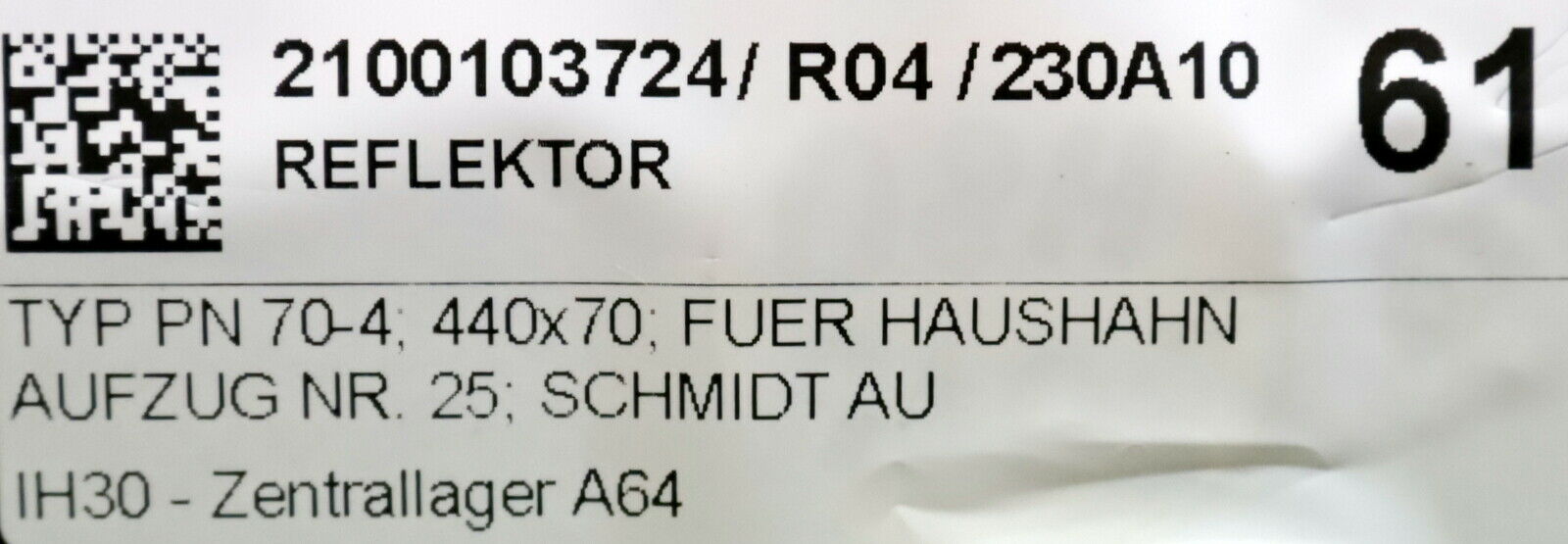 HAUSHAHN / SCHMIDT /SICK Reflektor Reflexionsfläche 440x70mm SICK Nr. PN 70-4