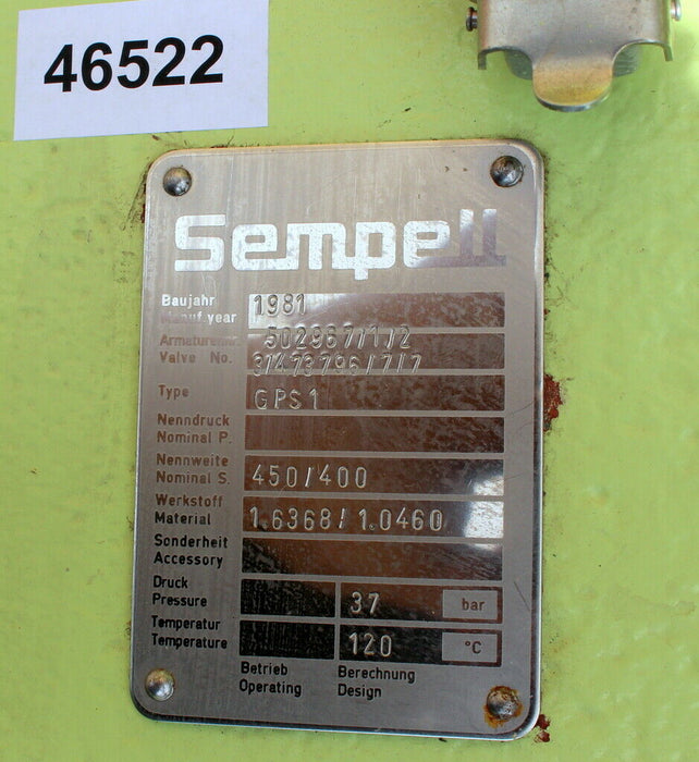 SEMPELL Parallel-Plattenschieber GPS 1 Type S16h,800,40 E3 Nennweite 450/400