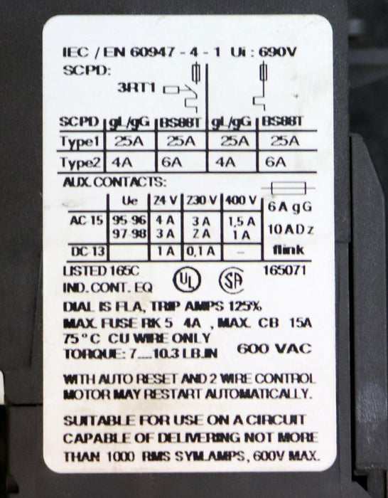 SIEMENS SIRIUS Thermisches Überlastrelais 3RU1116-0JB0 0,2-1A Ui=690VAC
