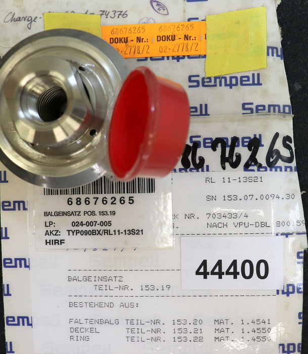 SEMPELL Balgeinsatz Teil-Nr. 153.19 mit Faltenbalg, Deckel + Ring aus Edelstahl