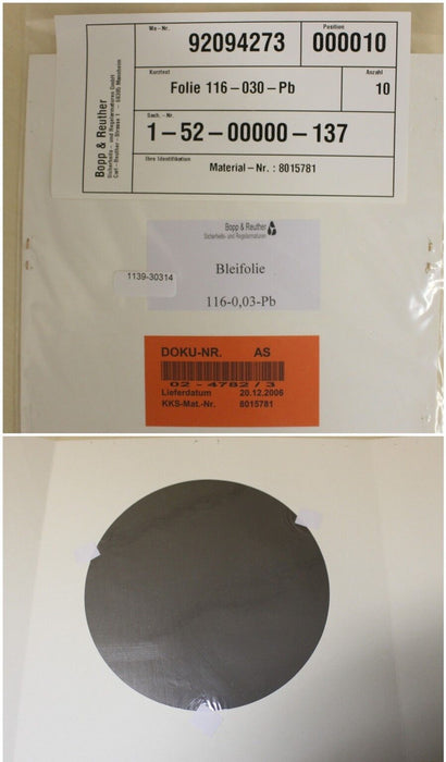 BOPP & REUTHER Blei-Folie D= 116 mm x 0,03 mm Dicke aus Blei Pb 1 Stk./Pck.