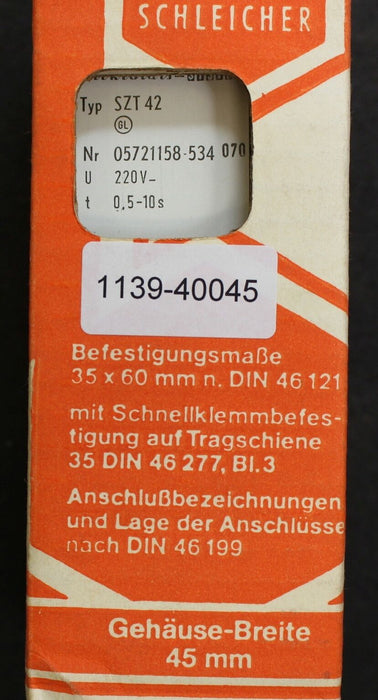 SCHLEICHER Elektronisches Zeitrelais SZT 42 - 220V- t=0,5-10s - Nr. 05721158-534