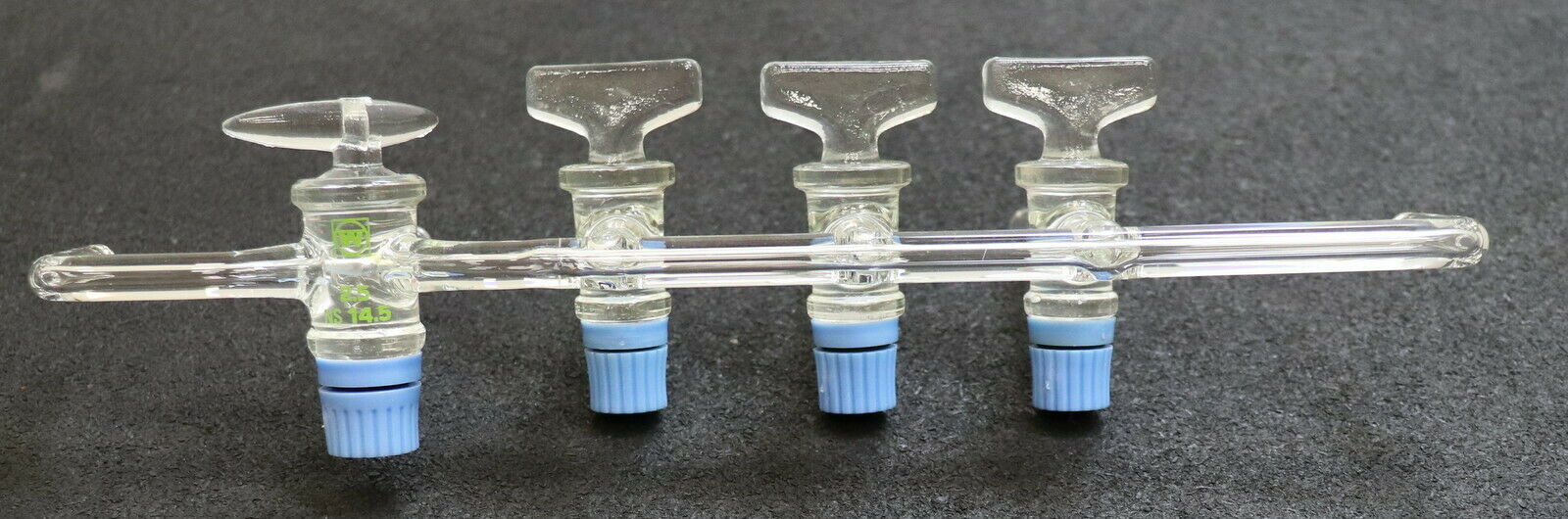 WINZER 4-fach Verteiler fürs Labor mit 4 Glashähnen mit Feststellung Rohr-Ø 8mm