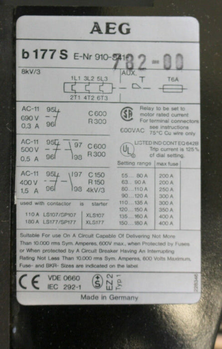 AEG Thermisches Überstromrelais thermal overload relay b 177 S 55-80A für LS47