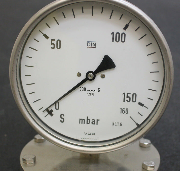 VDO Plattenfeder-Manometer 2332.064.001 - 0-160mbar - Kl. 1,6 - Edelstahl 1.4571