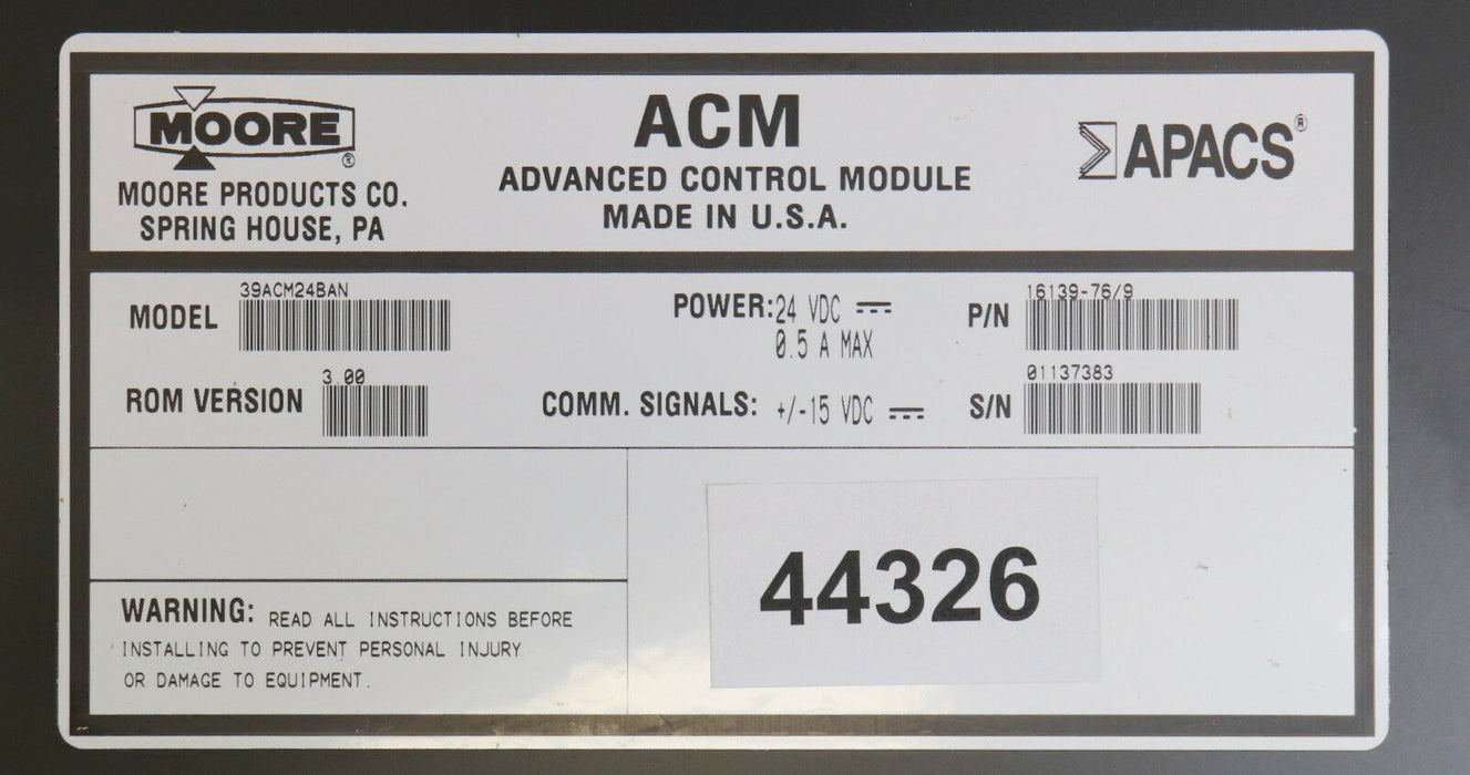 MOORE APACS Control Module ACM 040/4M Model 39ACM24BAN 24VDC 0,4Amax.  +/- 15VDC