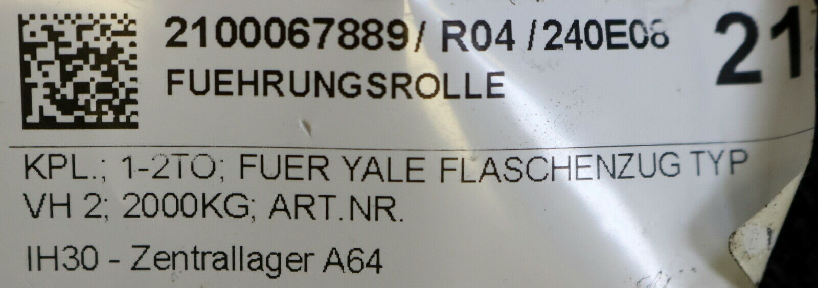 YALE Führungsrolle 1-2t. für YALE Flaschenzug Typ VH2 Art.Nr. 0406319 unbenutzt