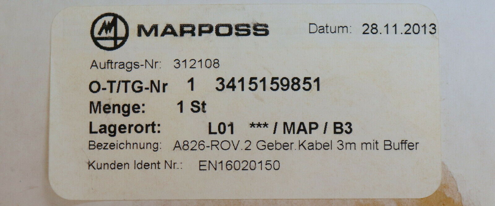 MARPOSS Messkopf A826 Gauge Head mit 2 Geber mit 3m Kabel + Buffer Nr.3415159851