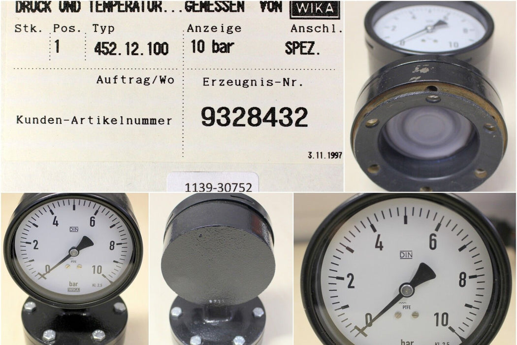 WIKA Präzisionsmanometer 452.12.100 - 0-10bar - Kl. 2,5 - Anschluss DN64-PN40